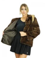 48 Demi mink fur jacket with hood in horizontal workmanship closure internal hooks long sleeves - Image 7