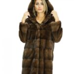 46 Demi coat mink fur horizontal knit long sleeves hood lined fur mink