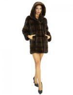 Visone 48 demi cappotto pelliccia a pelle intera e maniche lunghe cappuccio foderato in pelliccia chiusura ganci