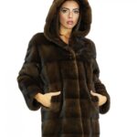 Visone 48 demi cappotto pelliccia a pelle intera e maniche lunghe cappuccio foderato in pelliccia chiusura ganci