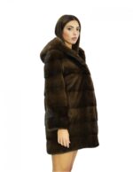 Visone 48 demi cappotto pelliccia a pelle intera e maniche lunghe cappuccio foderato in pelliccia chiusura ganci