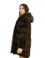 Visone 48 demi cappotto pelliccia a pelle intera e maniche lunghe cappuccio foderato in pelliccia chiusura ganci