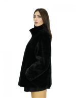 Cappotto lungo 70 cm 52 montone nero con collo pistagna maniche lunghe con chiusura con zip e tasche laterali