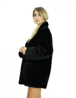 Cappotto montone lungo 78 cm 56 nero con collo pistagna maniche lunghe chiusura bottoni e tasche a boccale