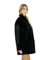 Cappotto montone lungo 78 cm 56 nero con collo pistagna maniche lunghe chiusura bottoni e tasche a boccale