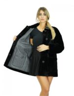 Cappotto montone lungo 78 cm 56 nero con collo pistagna maniche lunghe chiusura bottoni e tasche a boccale