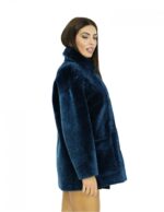 78 cm langer Lammfellmantel, 54 blau, mit Pelzpaspelkragen, lange Ärmel mit Knopfverschluss, Tassentaschen – Bild 4