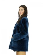 Cappotto montone lungo 78 cm 56 blue con collo pistagna in pelliccia maniche lunghe con chiusura bottoni tasche a boccale
