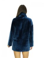 Cappotto montone lungo 78 cm 56 blue con collo pistagna in pelliccia maniche lunghe con chiusura bottoni tasche a boccale