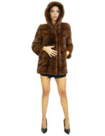 Cappotto 44 lungo 74 centimetri pelliccia di visone gold scuro con cappuccio foderato pelliccia visone e chiusura ganci