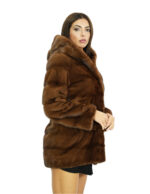 Cappotto 44 lungo 74 centimetri pelliccia di visone gold scuro con cappuccio foderato pelliccia visone e chiusura ganci