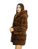 Cappotto 44 lungo 74 centimetri pelliccia di visone gold scuro con cappuccio foderato pelliccia visone e chiusura ganci