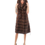 Gilet 94 cm scanbrown visone orizzontale e rex 52 pelliccia cappuccio coulisse