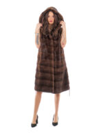 Gilet 94 cm scanbrown visone orizzontale e rex 52 pelliccia cappuccio coulisse