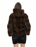 Demi Jacke 46 Nerzfell mit horizontalem Strick Kapuze mit 3/4 Ärmeln gefüttert mit Nerzfell – Bild 6