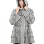 Cappotto parka 46 zaffiro pelliccia visone con cappuccio coulisse vita manica lunga