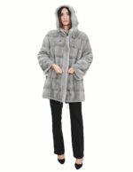 Parka Mantel 50 Saphirfell Nerz Kapuze Kordelzug Langarm Taille – Bild 5