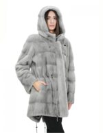 Parka Mantel 50 Saphirfell Nerz Kapuze Kordelzug Langarm Taille – Bild 4