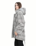 Cappotto parka 46 zaffiro pelliccia visone con cappuccio coulisse vita manica lunga