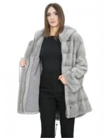Cappotto parka 46 zaffiro pelliccia visone con cappuccio coulisse vita manica lunga