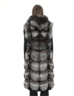 Long vest in silver fox fur 48 with hood and suede 112cm - Image 6