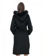 Black 50 coat in wool and fox fur cashmere with hood belt and button closure - Image 6