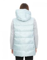 Piumino celeste 52 con stoffa sul davanti e sulle maniche lunghe cappuccio zip