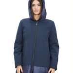 Giacca piumino blu 64 con cappuccio chiusura zip tasche esterne