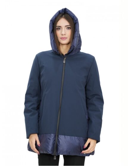 Giacca piumino blu 64 con cappuccio chiusura zip tasche esterne