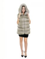 Smanicato in volpe con cerniere laterali beige 40 con cappuccio chiusura zip pelle