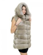 Smanicato in volpe con cerniere laterali beige 40 con cappuccio chiusura zip pelle