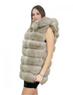 Smanicato in volpe con cerniere laterali beige 40 con cappuccio chiusura zip pelle