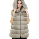 Smanicato in volpe con cerniere laterali beige 52 con cappuccio chiusura zip pelle