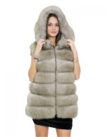 Smanicato in volpe con cerniere laterali beige 52 con cappuccio chiusura zip pelle
