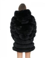 Giacca lunga con maniche nero 44 pelliccia volpe orizzontale con pelle e cappuccio zip 1