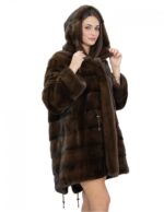 Parka Mantel 50 scanbrown Pelz Nerz mit Kapuze Kordelzug Taille langarm – Bild 4