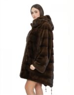 Parka Mantel 50 scanbrown Pelz Nerz mit Kapuze Kordelzug Taille langarm – Bild 3