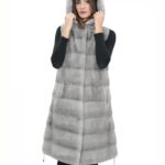 Gilet 94 cm grigio zaffiro visone orizzontale donna 42 pelliccia cappuccio coulisse
