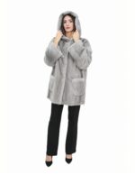 Sapphire mink fur coat 48 full leather hood with zip on the sides and hooks - Image 5