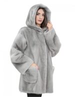 Sapphire mink fur coat 48 full leather hood with zip on the sides and hooks - Image 4