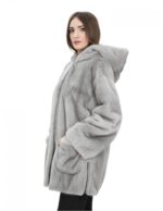 Sapphire mink fur coat 48 full leather hood with zip on the sides and hooks - Image 3