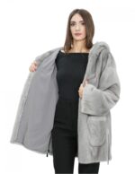 Sapphire mink fur coat 48 full leather hood with zip on the sides and hooks - Image 7