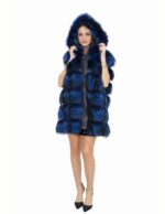 Weste mit Fuchs-Reißverschluss, elektrisch blau, 52, 90 cm lang, Kapuze, Außentaschen, seitliche Reißverschlüsse – Bild 5