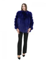 Cappotto lungo 72 cm in volpe blu 44 con lavorazione verticale con maniche lunghe tasche esterne collo chanel