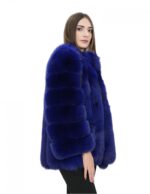 Cappotto lungo 72 cm in volpe blu 44 con lavorazione verticale con maniche lunghe tasche esterne collo chanel