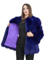 Cappotto lungo 72 cm in volpe blu 44 con lavorazione verticale con maniche lunghe tasche esterne collo chanel