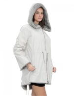 Mantel 48 wendbarer Saphir aus Nerz und wasserdichtem Stoff mit langen Ärmeln und Reißverschluss 86 cm lang – Bild 10