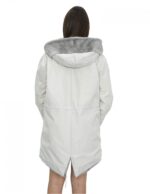 Mantel 48 wendbarer Saphir aus Nerz und wasserdichtem Stoff mit langen Ärmeln und Reißverschluss 86 cm lang – Bild 12
