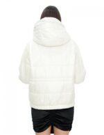 Piumino corto reversibile in vera piuma 42 beige e marrone manica lunga e cappuccio tasche esterne