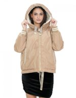 Piumino corto reversibile in vera piuma 46 beige e marrone manica lunga e cappuccio tasche esterne